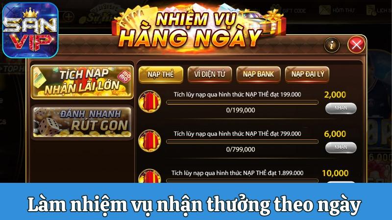 Làm nhiệm vụ nhận quà theo các ngày trong tuần