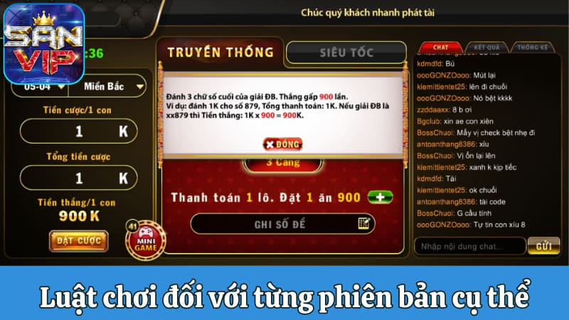 Luật chơi đối với từng phiên bản cụ thể