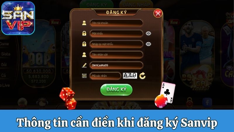 Thông tin cần điền theo yêu cầu khi đăng ký Sanvip